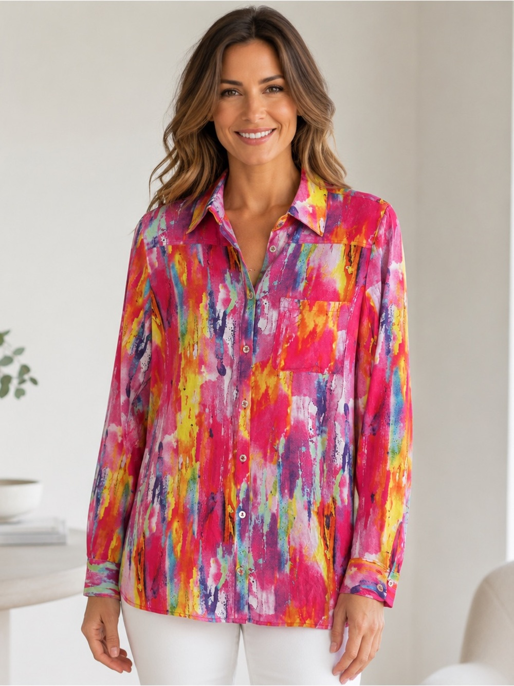 Soft Surroundings SMALL Festiva Vibrant Top Mixed Print Embellished